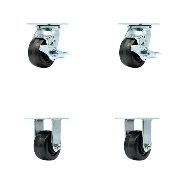 4 Inch Phenolic Caster Set with Ball Bearings 2 Brakes 2 Rigid